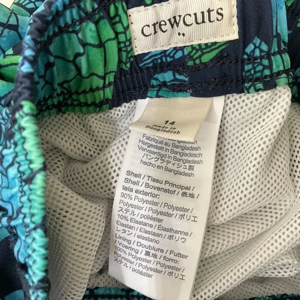 J. Crew Crewcuts Boys 14 Navy Sea Turtle Swim Trunks mesh lining drawstring